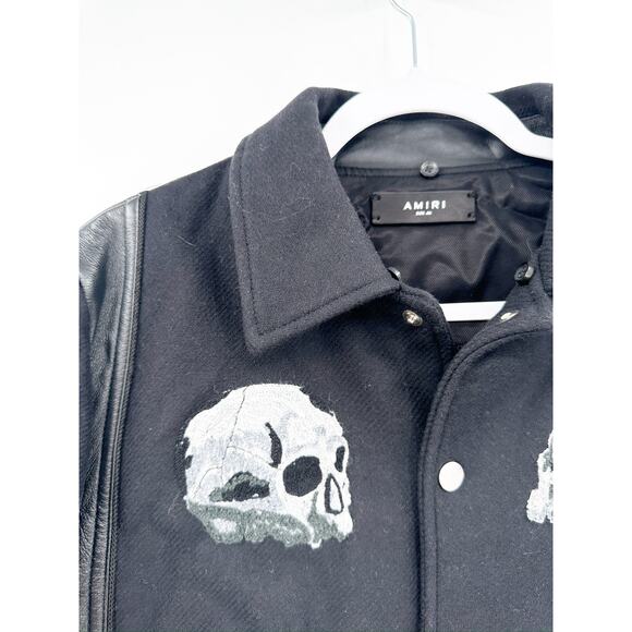 AMIRI Wes Lang Varsity Jacket Bomber Leather Skulls Size 46 NO COLLAR - Picture 3 of 13
